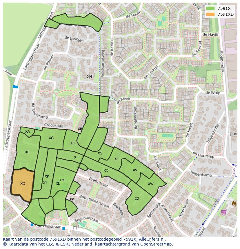Afbeelding van het postcodegebied 7591 XD op de kaart.
