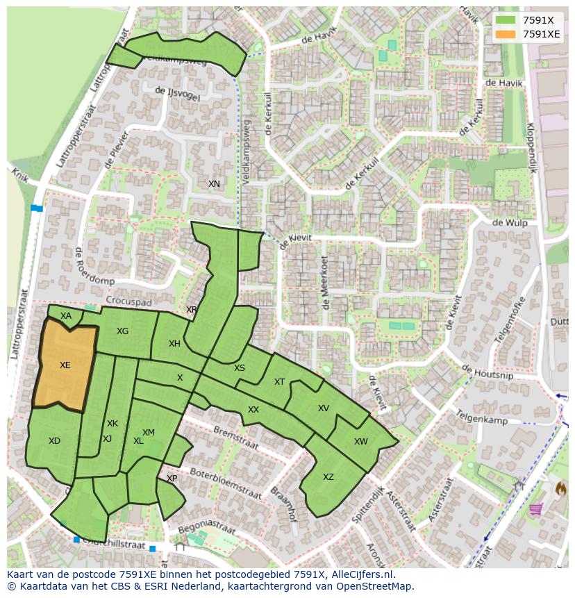 Afbeelding van het postcodegebied 7591 XE op de kaart.