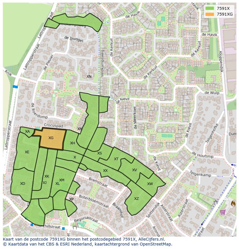 Afbeelding van het postcodegebied 7591 XG op de kaart.