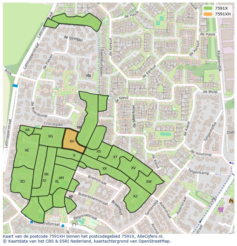 Afbeelding van het postcodegebied 7591 XH op de kaart.