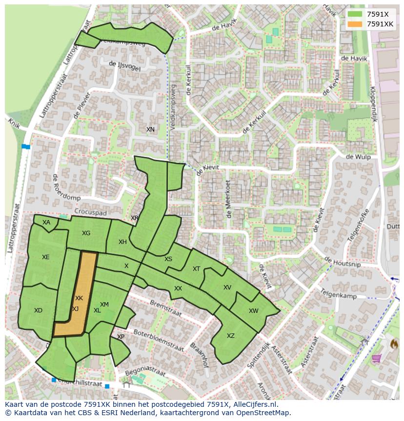 Afbeelding van het postcodegebied 7591 XK op de kaart.