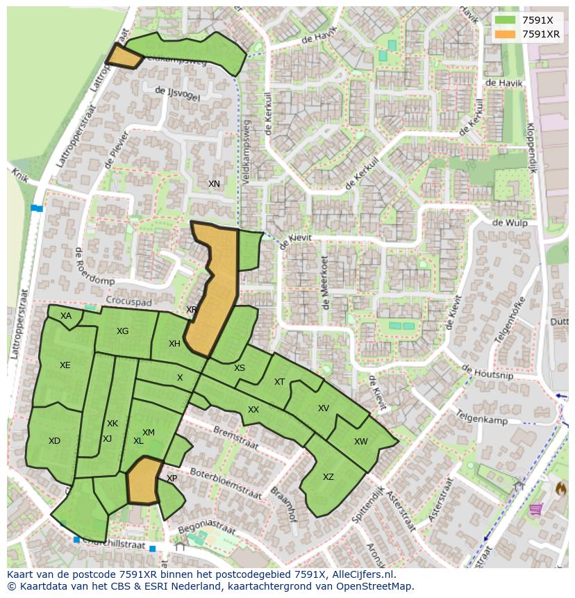 Afbeelding van het postcodegebied 7591 XR op de kaart.