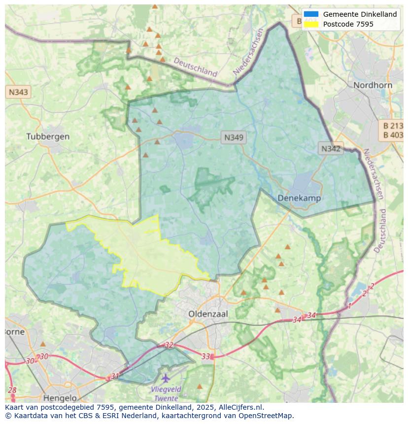 Afbeelding van het postcodegebied 7595 op de kaart.