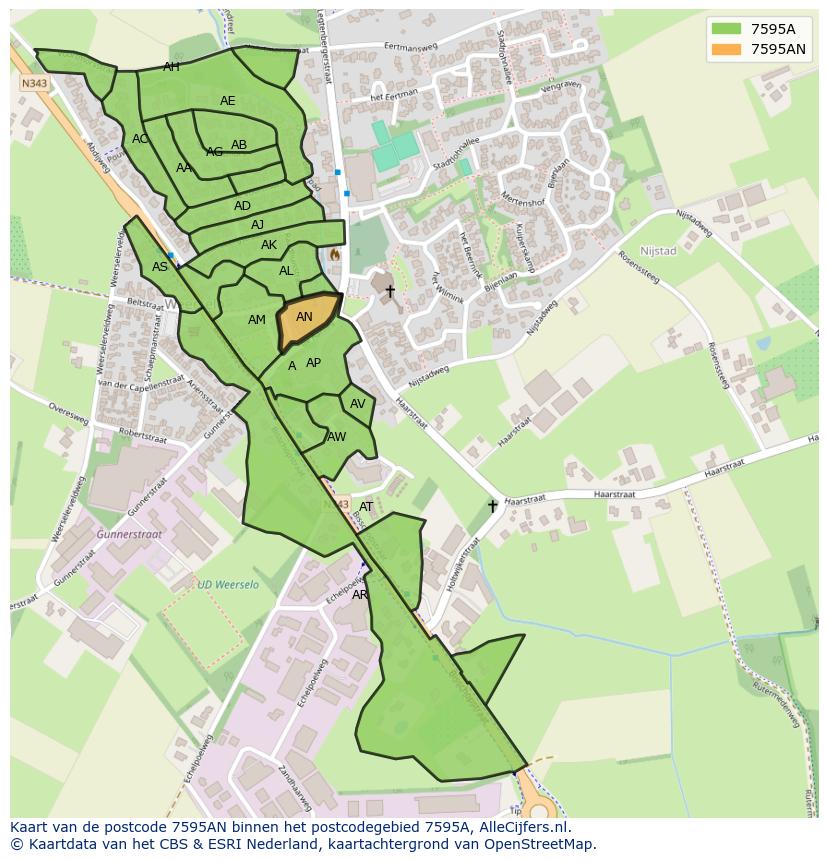 Afbeelding van het postcodegebied 7595 AN op de kaart.