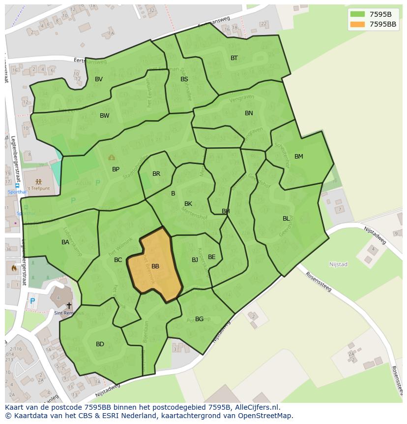 Afbeelding van het postcodegebied 7595 BB op de kaart.