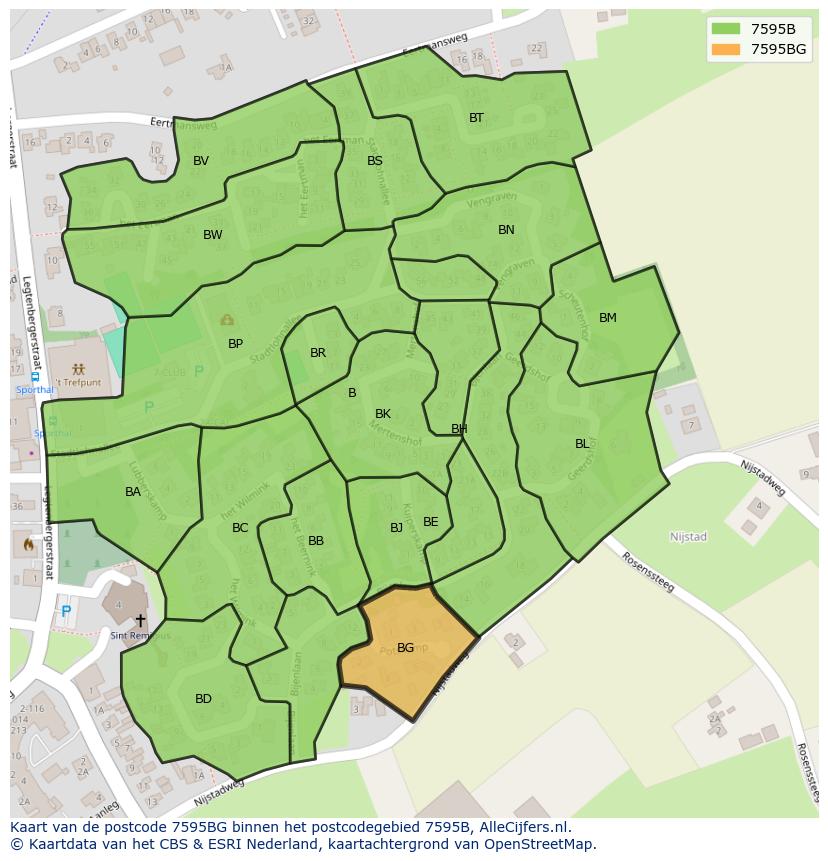 Afbeelding van het postcodegebied 7595 BG op de kaart.