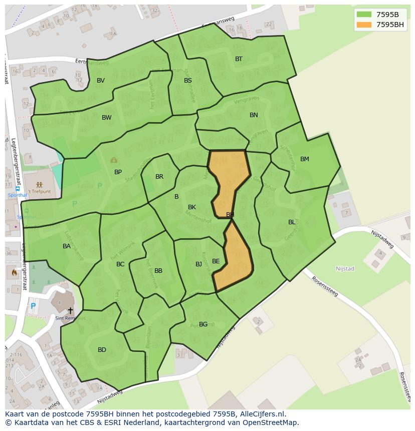 Afbeelding van het postcodegebied 7595 BH op de kaart.