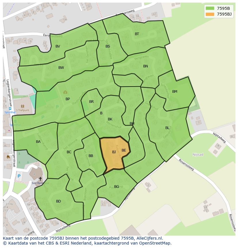 Afbeelding van het postcodegebied 7595 BJ op de kaart.