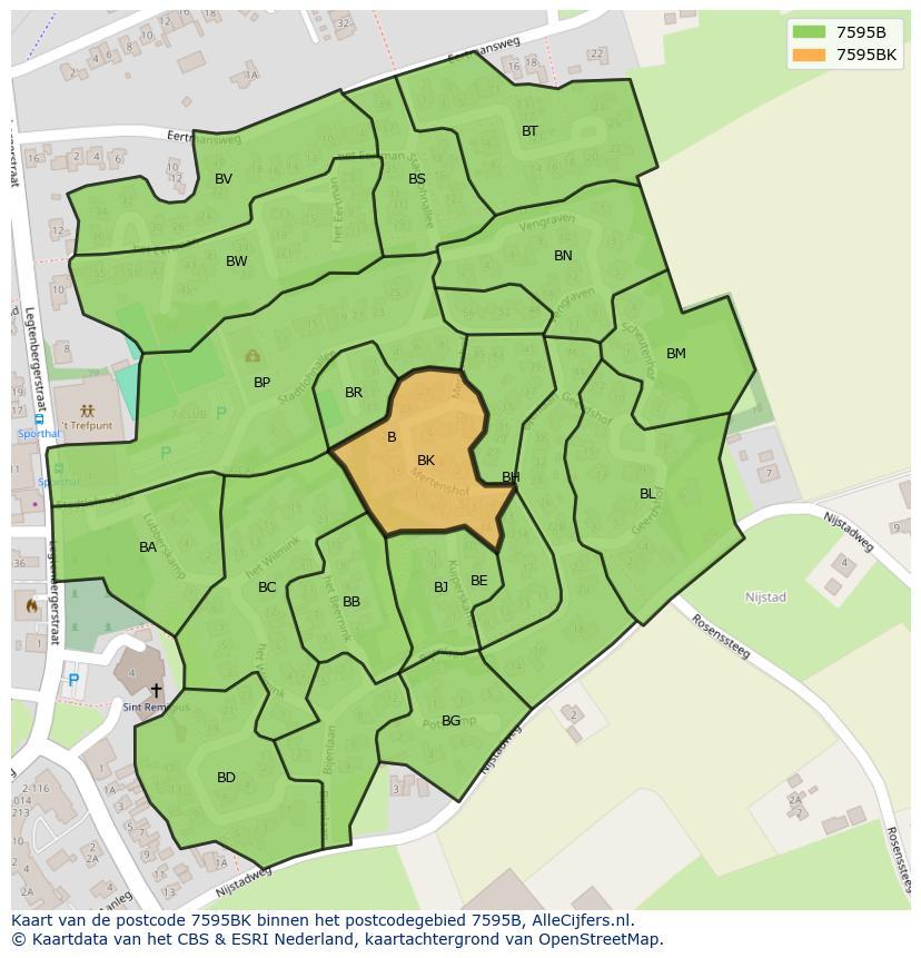 Afbeelding van het postcodegebied 7595 BK op de kaart.