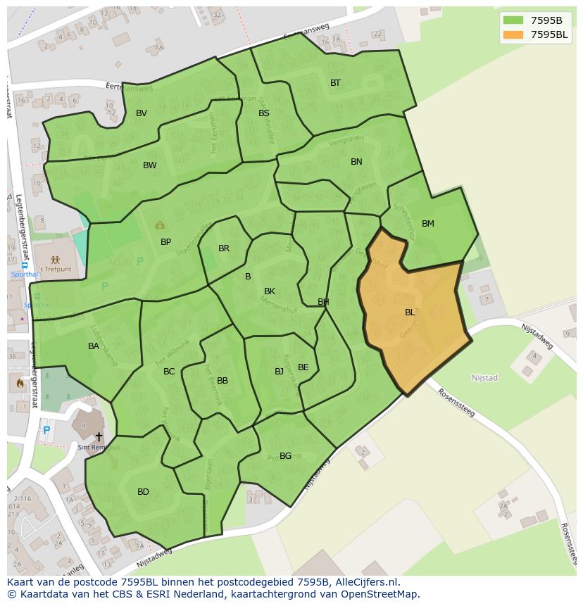 Afbeelding van het postcodegebied 7595 BL op de kaart.