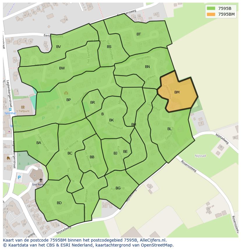 Afbeelding van het postcodegebied 7595 BM op de kaart.