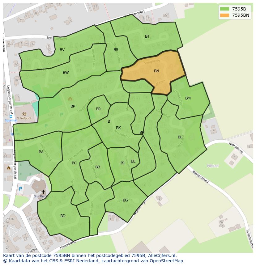 Afbeelding van het postcodegebied 7595 BN op de kaart.