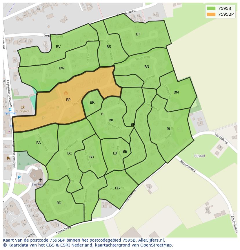 Afbeelding van het postcodegebied 7595 BP op de kaart.
