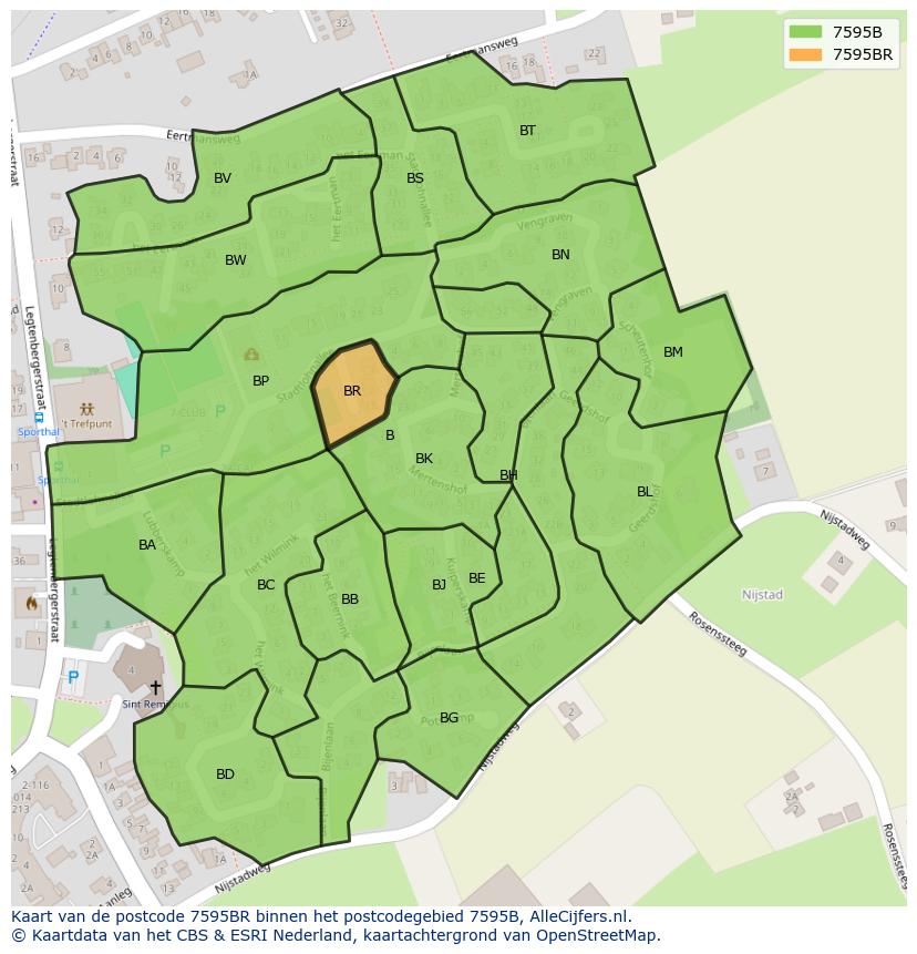Afbeelding van het postcodegebied 7595 BR op de kaart.