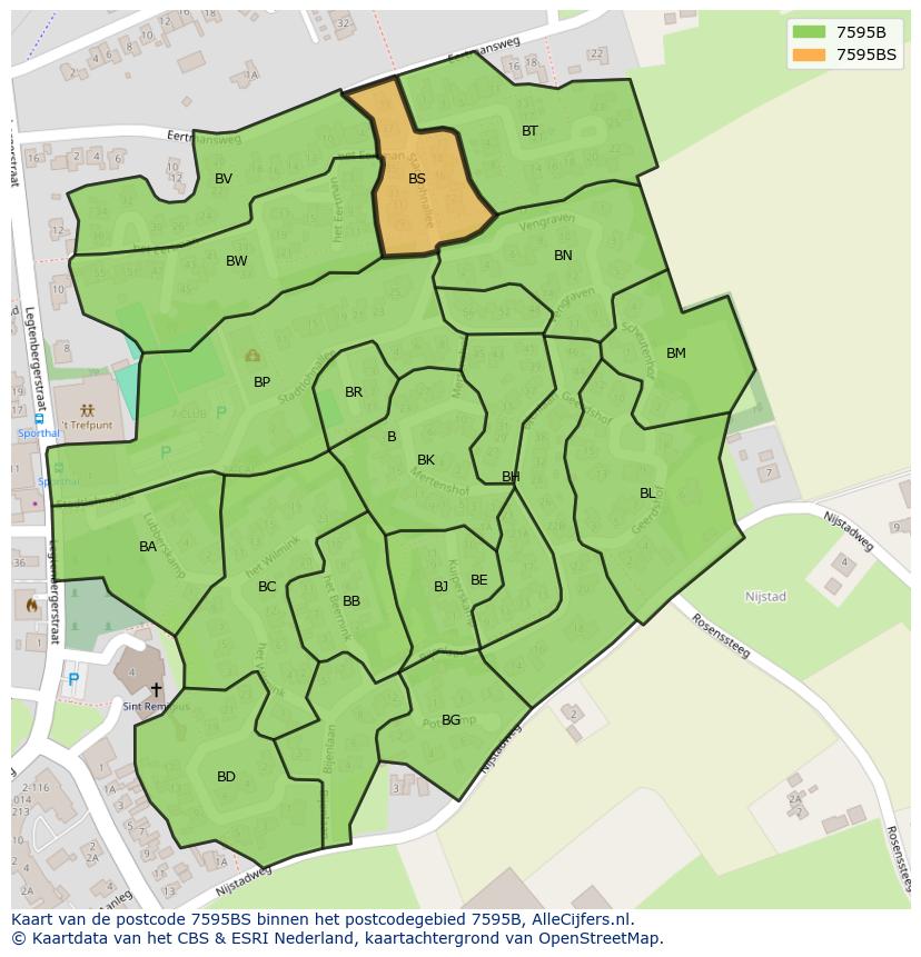 Afbeelding van het postcodegebied 7595 BS op de kaart.
