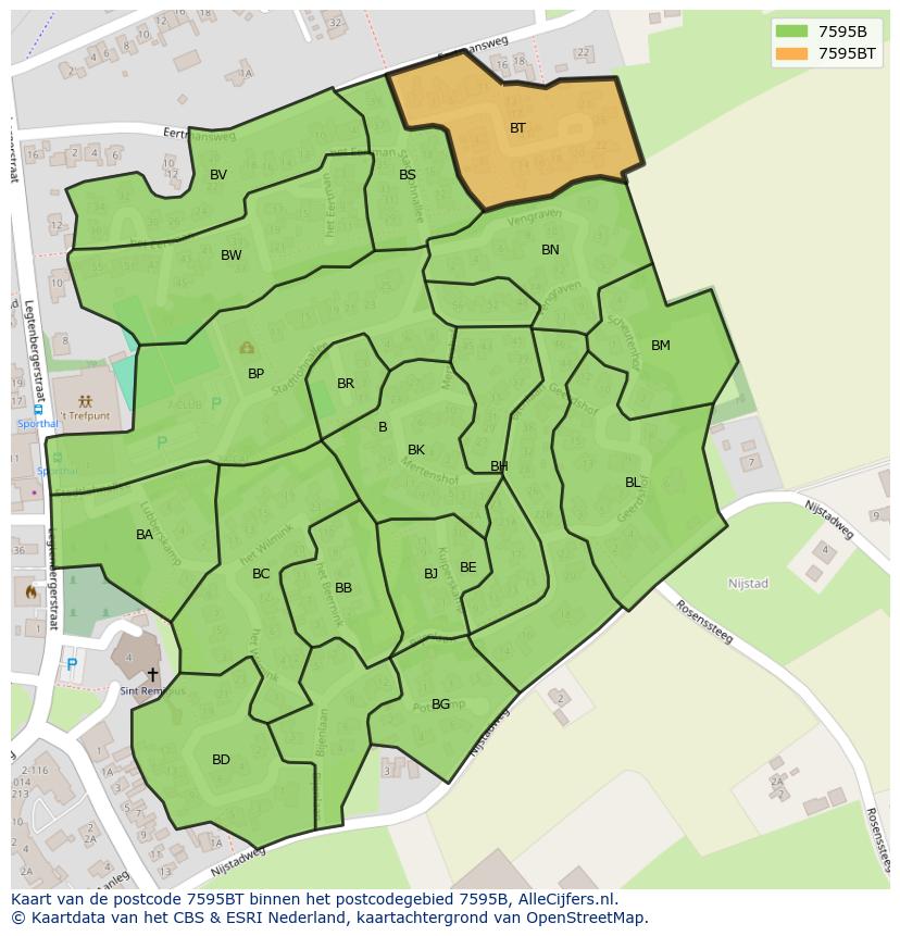 Afbeelding van het postcodegebied 7595 BT op de kaart.