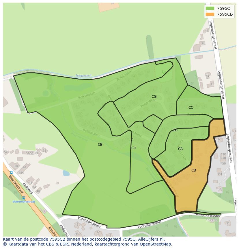 Afbeelding van het postcodegebied 7595 CB op de kaart.