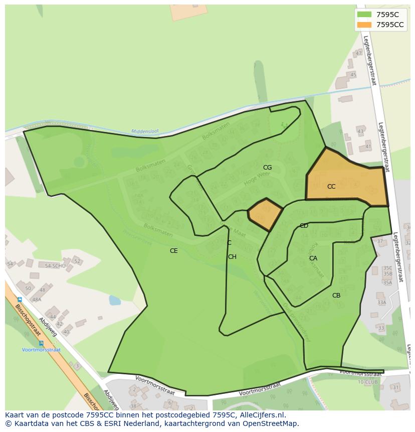 Afbeelding van het postcodegebied 7595 CC op de kaart.