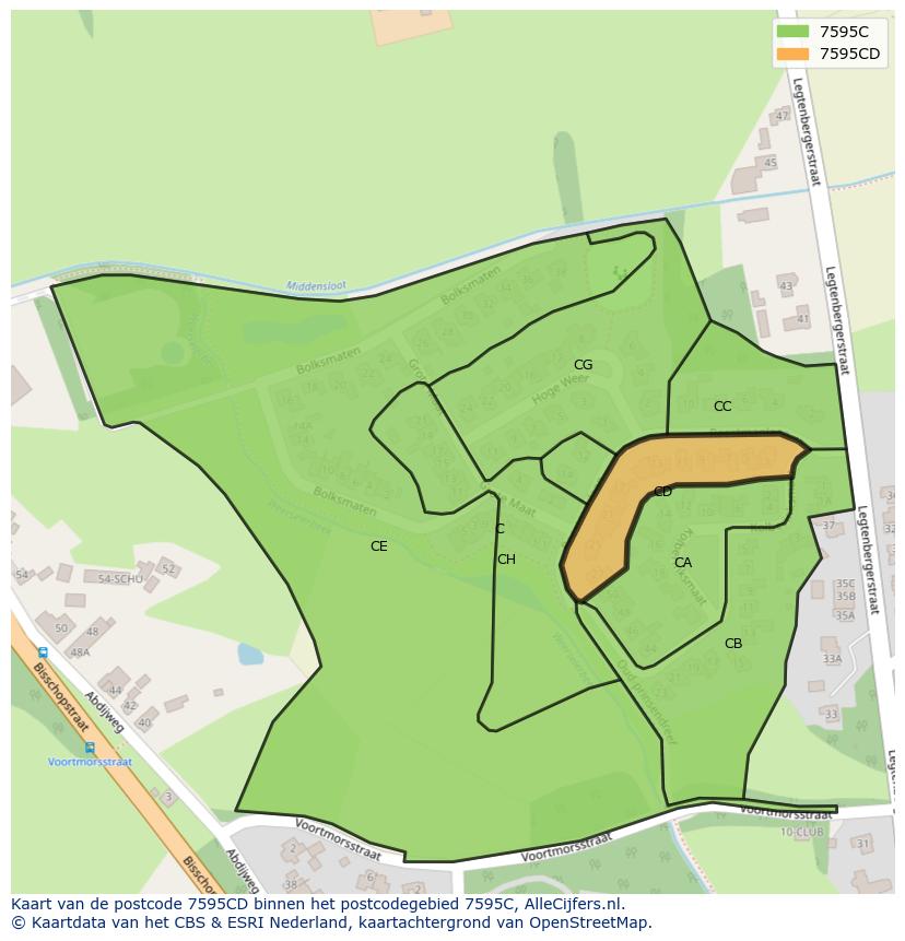 Afbeelding van het postcodegebied 7595 CD op de kaart.