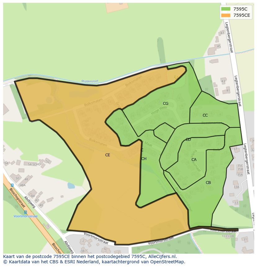 Afbeelding van het postcodegebied 7595 CE op de kaart.