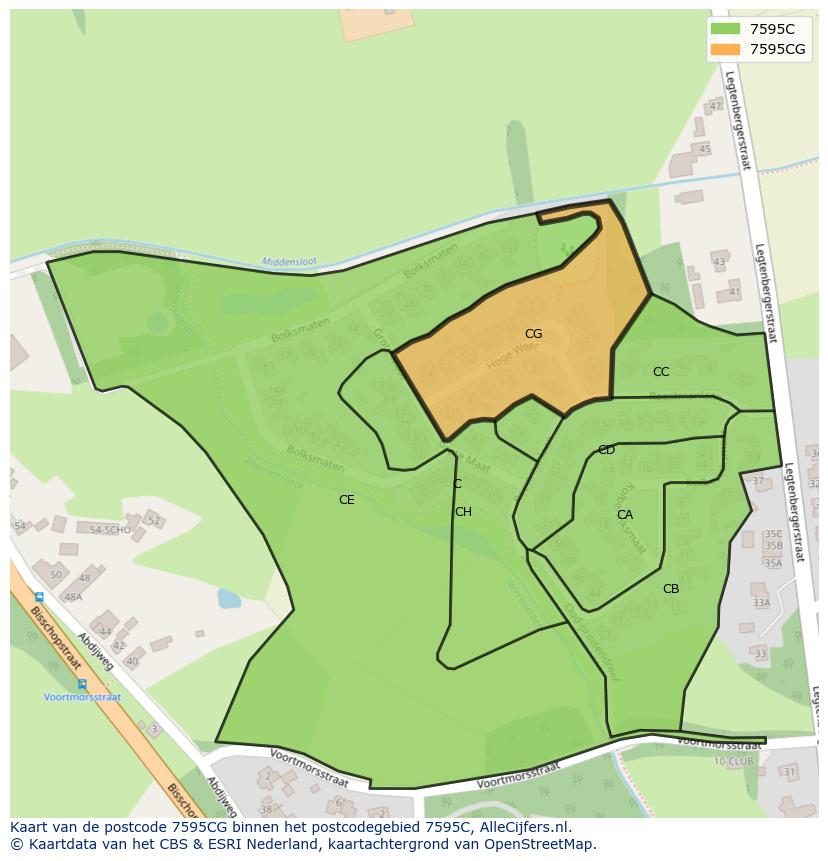 Afbeelding van het postcodegebied 7595 CG op de kaart.