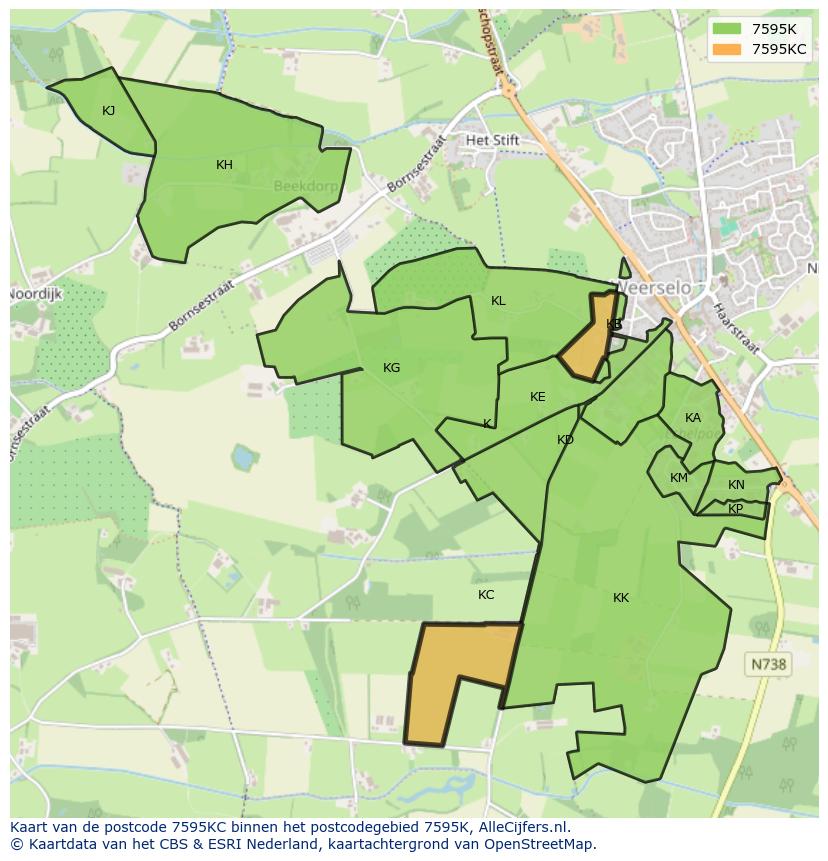 Afbeelding van het postcodegebied 7595 KC op de kaart.