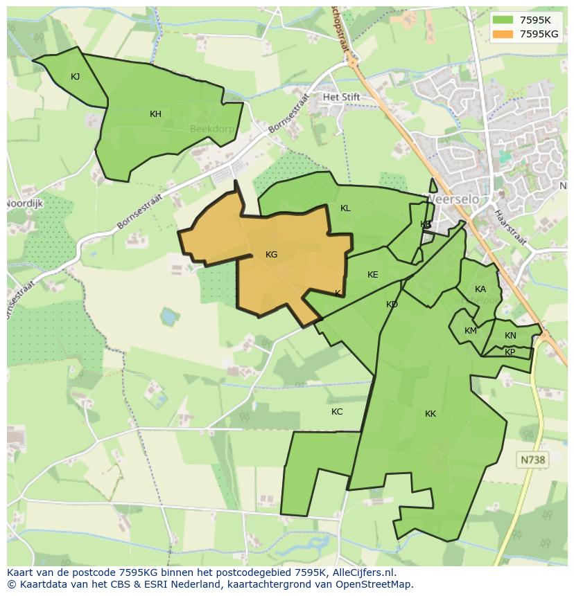Afbeelding van het postcodegebied 7595 KG op de kaart.