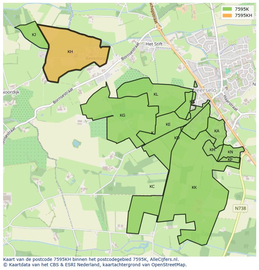 Afbeelding van het postcodegebied 7595 KH op de kaart.
