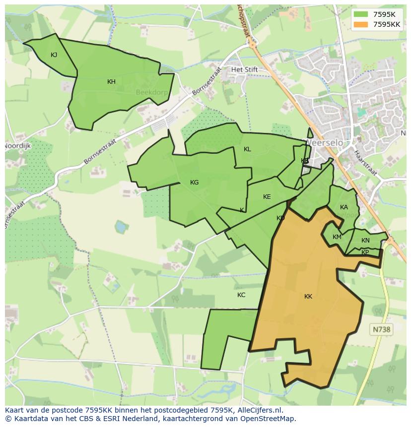 Afbeelding van het postcodegebied 7595 KK op de kaart.