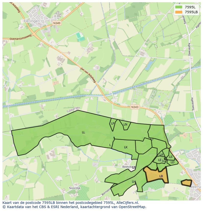 Afbeelding van het postcodegebied 7595 LB op de kaart.