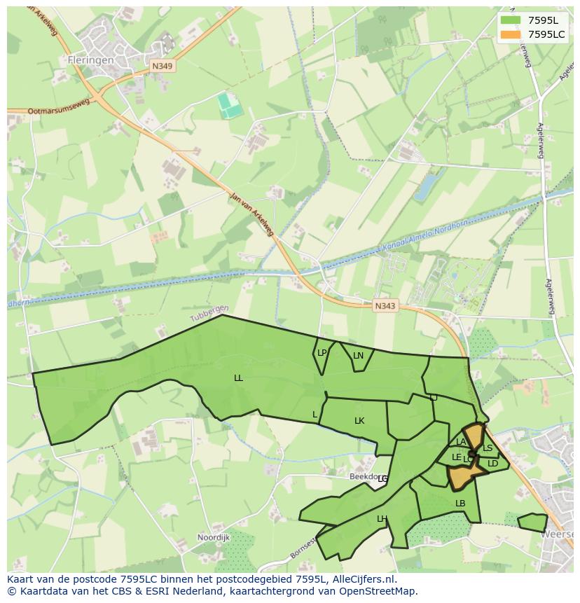 Afbeelding van het postcodegebied 7595 LC op de kaart.