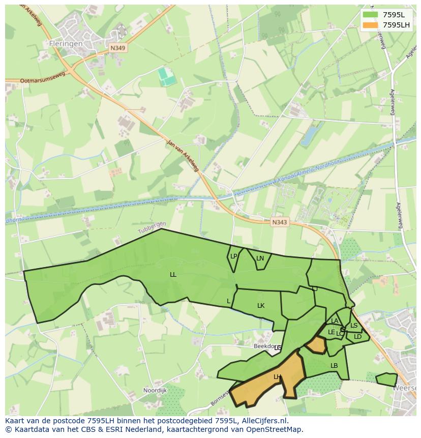 Afbeelding van het postcodegebied 7595 LH op de kaart.