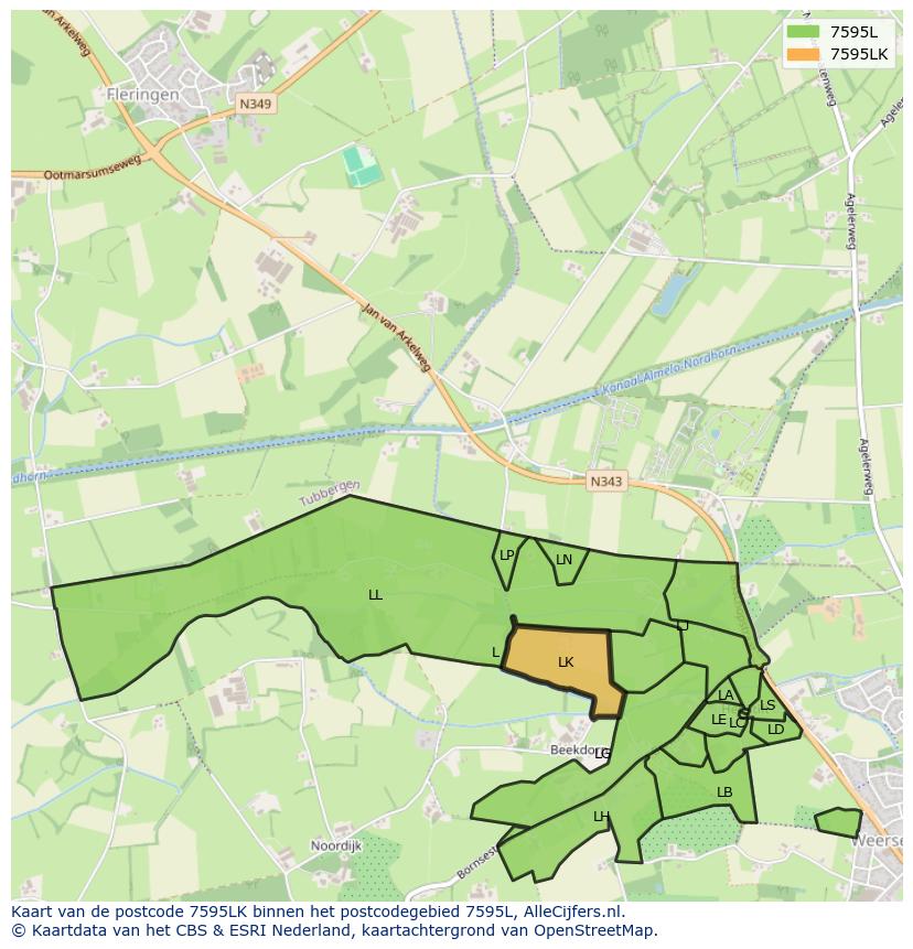 Afbeelding van het postcodegebied 7595 LK op de kaart.