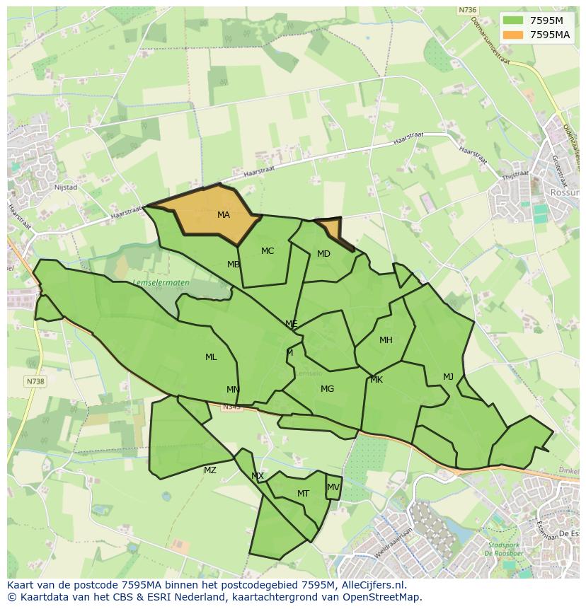 Afbeelding van het postcodegebied 7595 MA op de kaart.