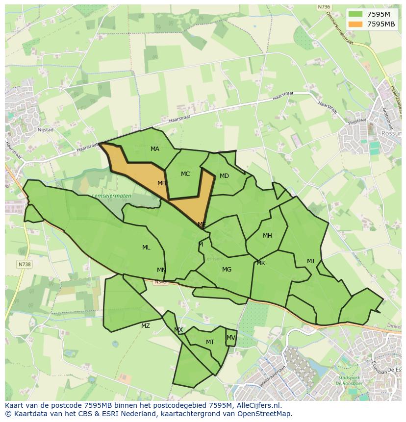 Afbeelding van het postcodegebied 7595 MB op de kaart.