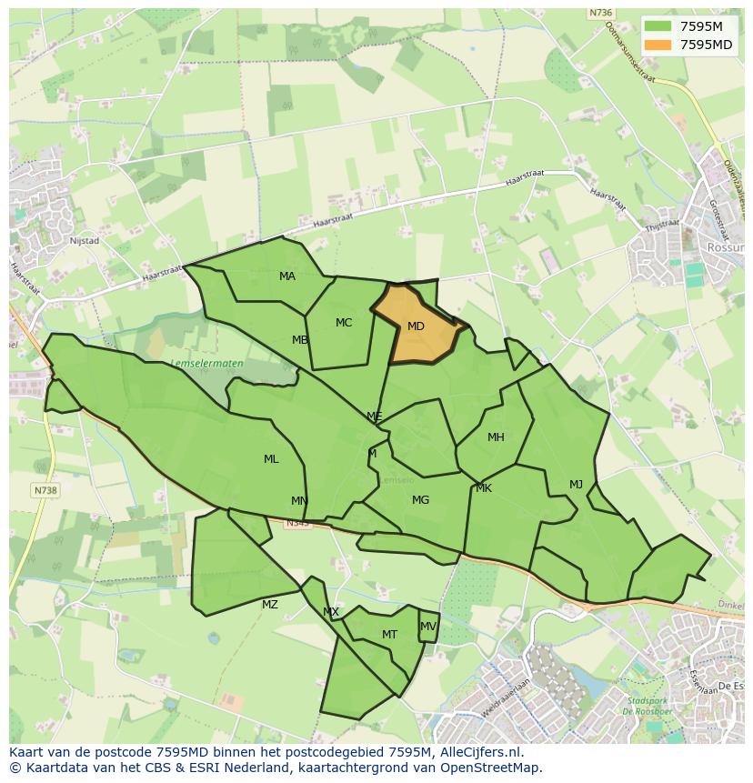 Afbeelding van het postcodegebied 7595 MD op de kaart.