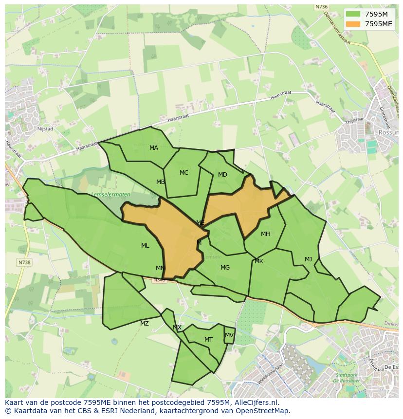 Afbeelding van het postcodegebied 7595 ME op de kaart.