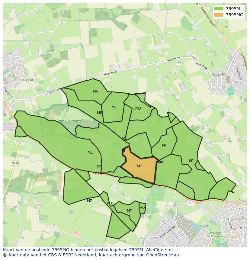 Afbeelding van het postcodegebied 7595 MG op de kaart.
