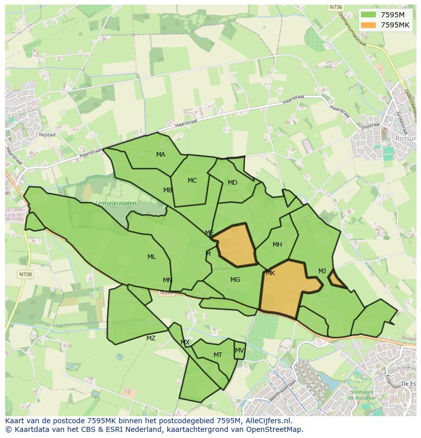 Afbeelding van het postcodegebied 7595 MK op de kaart.