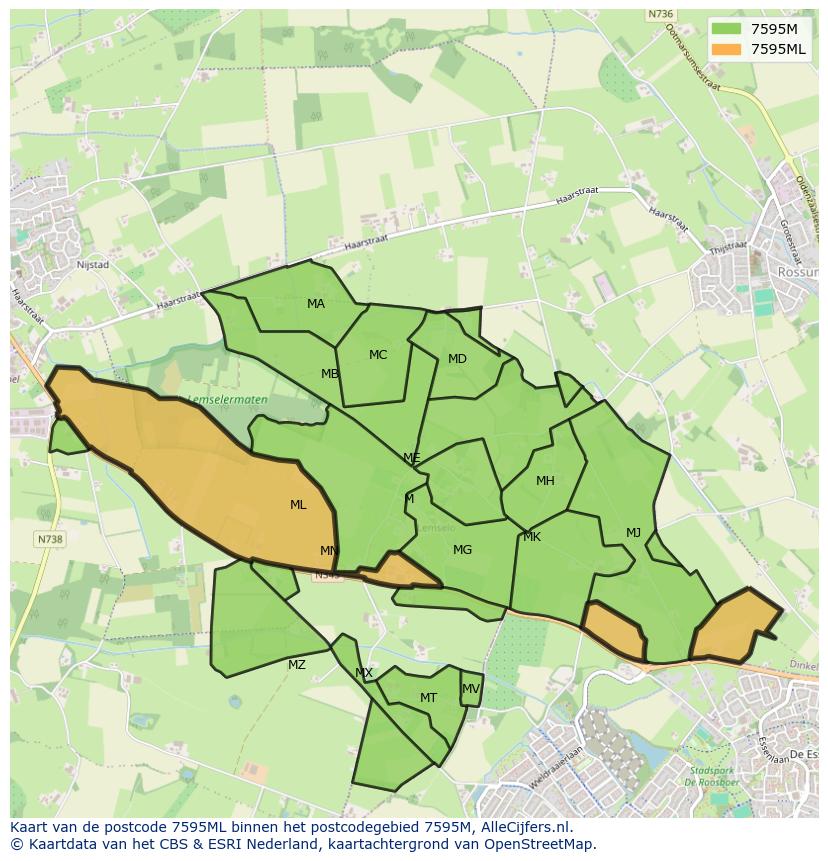 Afbeelding van het postcodegebied 7595 ML op de kaart.