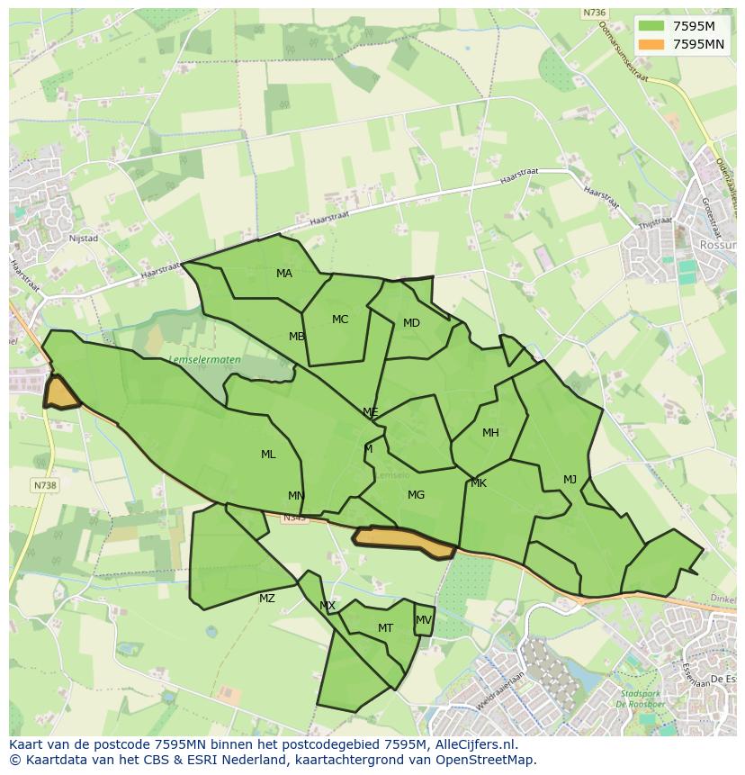 Afbeelding van het postcodegebied 7595 MN op de kaart.