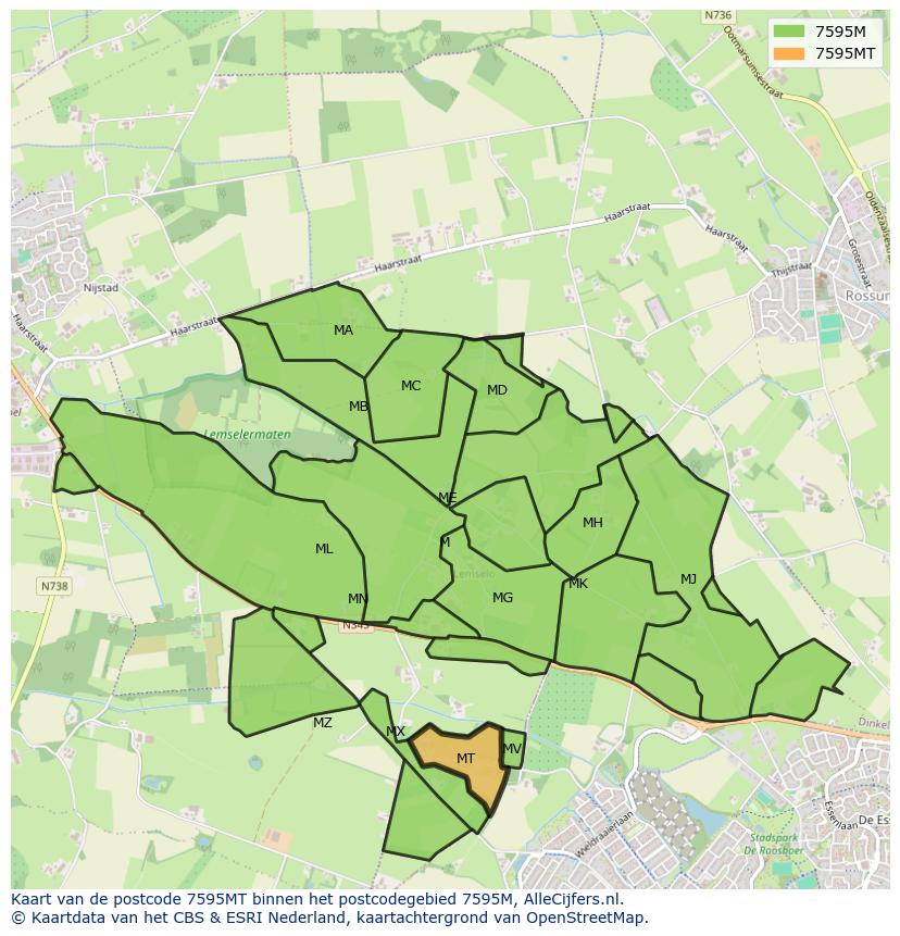 Afbeelding van het postcodegebied 7595 MT op de kaart.