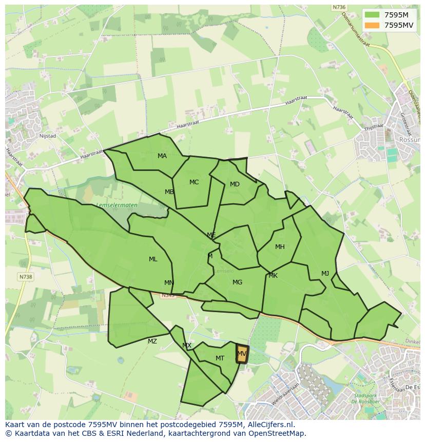 Afbeelding van het postcodegebied 7595 MV op de kaart.