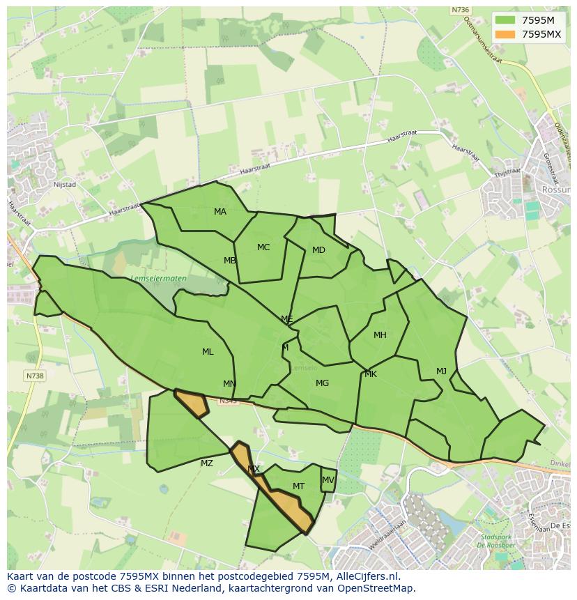 Afbeelding van het postcodegebied 7595 MX op de kaart.
