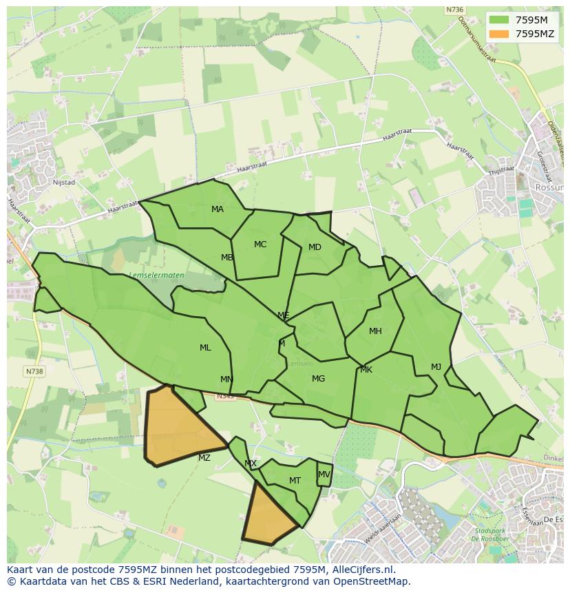 Afbeelding van het postcodegebied 7595 MZ op de kaart.