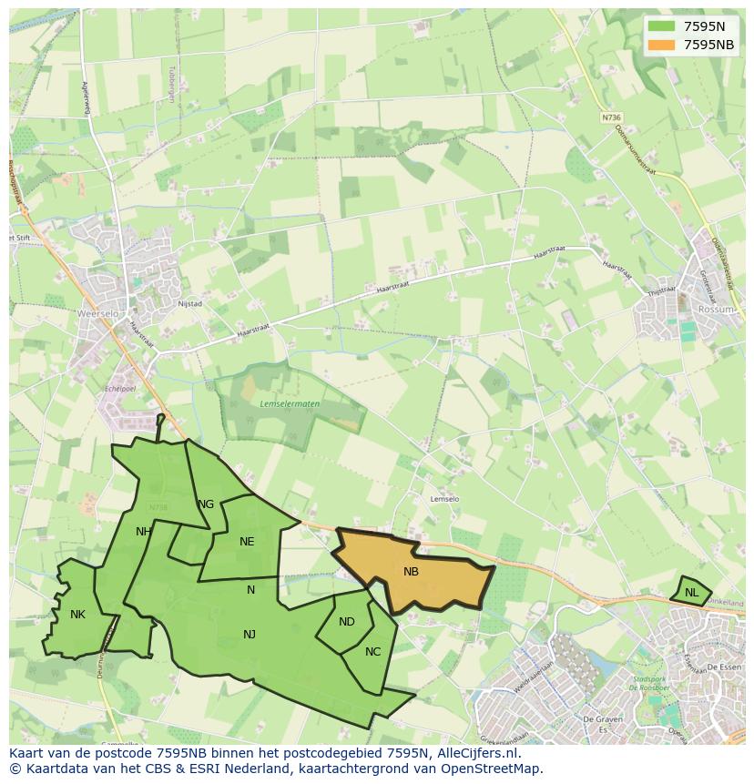 Afbeelding van het postcodegebied 7595 NB op de kaart.