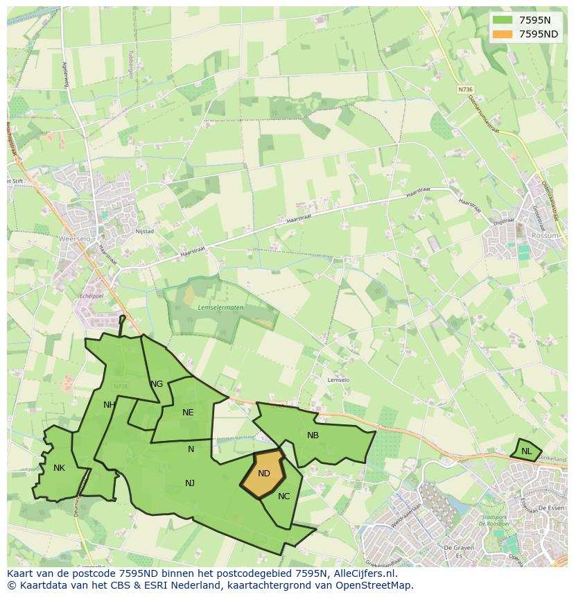 Afbeelding van het postcodegebied 7595 ND op de kaart.