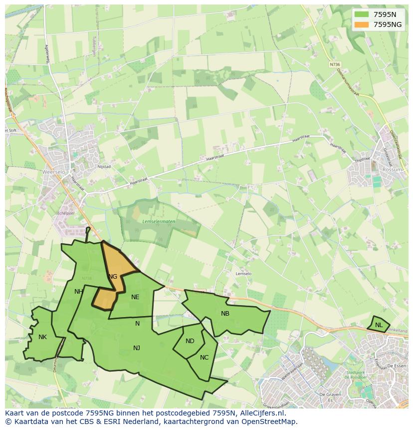 Afbeelding van het postcodegebied 7595 NG op de kaart.