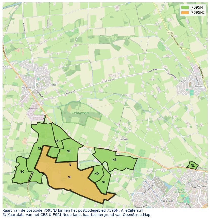 Afbeelding van het postcodegebied 7595 NJ op de kaart.