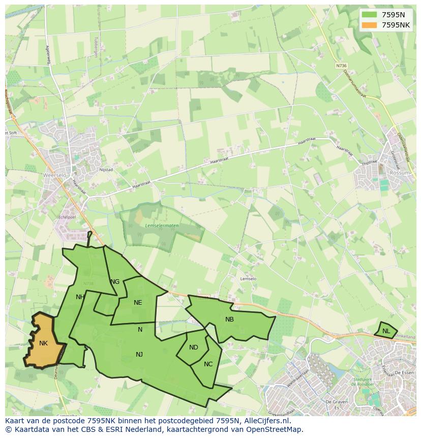 Afbeelding van het postcodegebied 7595 NK op de kaart.